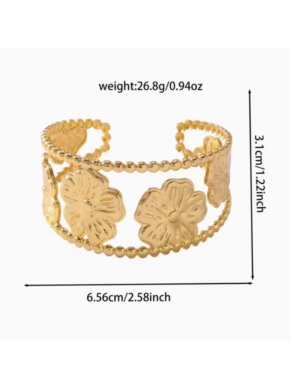 Flower-shaped Open Bracelet, Fashionable Elegant 304 Stainless Steel Bangle - Picture 5 of 8